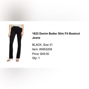 1822 Denim Butter Slim Fit Bootcut Jeans size 31/12 BLACK